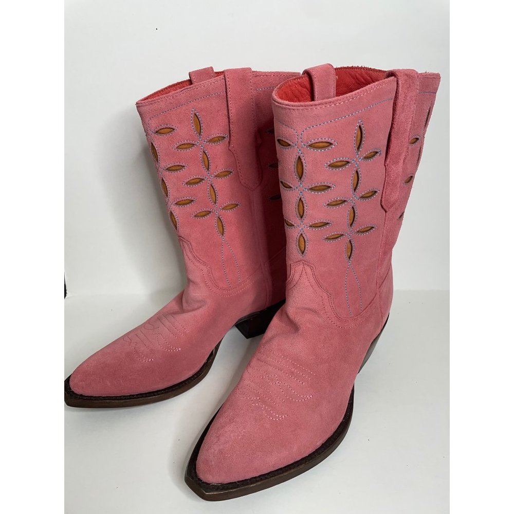 Anthropologie Planet Cowboy Pink Suede Peewee Western Boots Size 9 - Picture 5 of 13